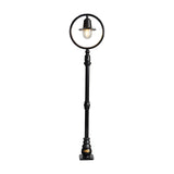 Railway Style Cast Iron Lamp Post, 1.49m, black finish, single light with clear polycarbonate dome shade inside a circular hoop on a slender fluted post, plain white background.