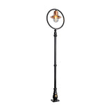 Railway style cast iron lamp post, 2.73m tall, with a copper spun shade under a circular hoop and clear glass dome, black metal pole on a decorative base, plain white background.
