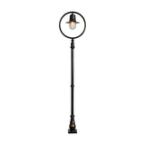 Railway Style cast iron lamp post in black, 2.73m tall, with a circular hoop frame, spun shade over a clear glass dome, and decorative cast base, shown on a plain white background.