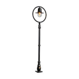 Railway Style Cast Iron Lamp Post, 2.43m tall in black, with a single spun shade under a circular hoop over a clear polycarbonate dome, set on a decorative iron base against a plain white background.