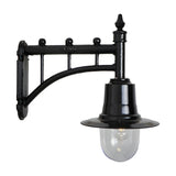 Medium Railway Style Wall Lantern on a black cast arm with trussed bracket, spun shade, and clear glass dome, shown on a plain white background.