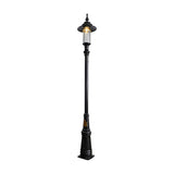 Georgian cast iron lamp post in black, 3.5m tall with a tapered base, single lantern head with clear glass panels and finial top, shown on a plain white background.