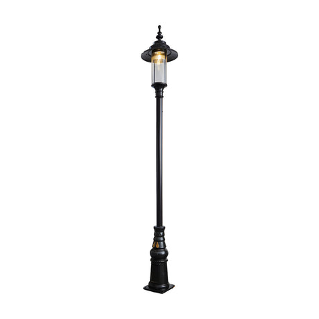 Georgian cast iron lamp post in black, 3.2m tall with a traditional square base, single lantern head with clear glass panels, shown on a plain white background.