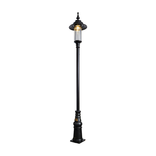 Georgian cast iron lamp post in black, 3.2m tall with a traditional square base, single lantern head with clear glass panels, shown on a plain white background.