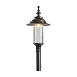 Georgian Cast Iron Lamp Post in black, 3.2m tall with a single lantern head featuring a clear cylindrical glass shade and shallow crown finial, set against a plain white background.