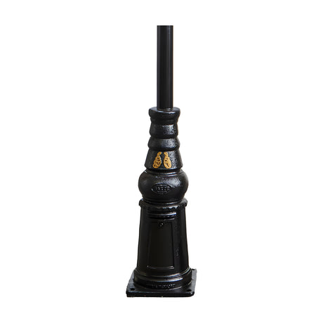 Georgian Cast Iron Lamp Post 3.2m in black, traditional square base with decorative gold accents and tapered iron pillar, shown on a plain white background.