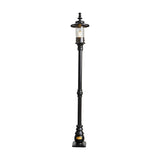 Georgian Cast Iron Lamp Post in black, 1.39m tall with a single lantern head, clear polycarbonate shade, and decorative base plate on a plain white background.