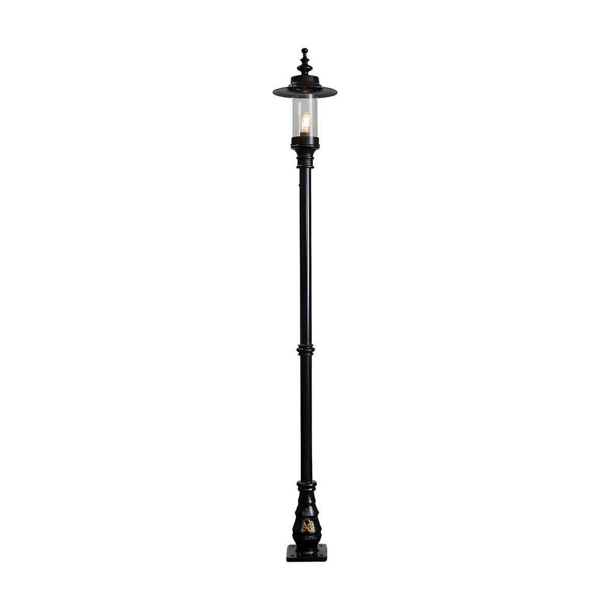 Georgian Cast Iron Lamp Post 2.55m in black, a tall traditional single-light post fixture with lantern-style glass shade on an ornate base, shown against a plain white background.