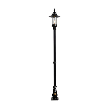 Georgian Cast Iron Lamp Post 2.55m in black, a tall traditional single-light post fixture with lantern-style glass shade on an ornate base, shown against a plain white background.