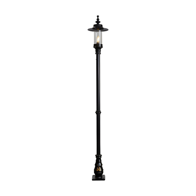 Georgian Cast Iron Lamp Post 2.55m in black, a tall traditional single-light post fixture with lantern-style glass shade on an ornate base, shown against a plain white background.
