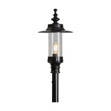 Georgian cast iron lamp post in black, 2.55m tall, single-light traditional post fixture with domed cap, glass panel, and exposed bulb, shown on a plain white background.