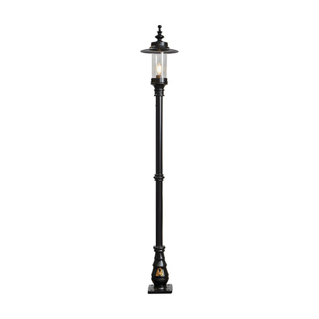 Georgian cast iron lamp post in black, 2.21m tall with a single lantern head, clear glass panels, decorative base, and traditional square-edged design on a plain white background.