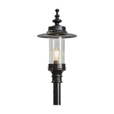 Georgian Cast Iron Lamp Post 2.21m in black, single-light traditional post fixture with shallow crown top, clear cylindrical glass shade and E27 bulb, shown against a plain white background.