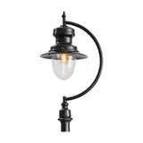 Vintage Cast Iron Lamp Post 3.7m in black, showing the curved goose-neck arm, teardrop shade, clear glass dome and single E27 bulb against a plain white background.