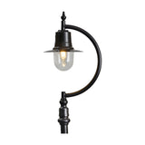 Vintage Cast Iron Lamp Post 2.5m in black with a curved gooseneck arm, teardrop finial, spun shade over a clear glass dome and ornate iron base, shown against a plain white background.