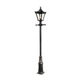 Victorian Manor Cast Iron Lamp Post in black, 3m tall with a slim column, ornate lantern head, single glass-panelled light and decorative base, shown on a plain white background.