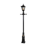 Victorian Manor cast iron lamp post in black, 2.9m tall with a slim column, decorative base, and single lantern head with clear polycarbonate panels, shown against a plain white background.