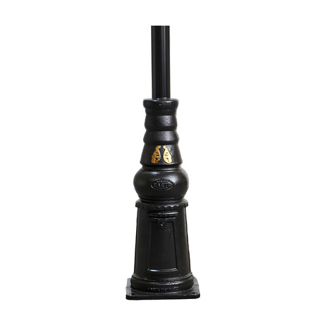 Victorian Manor Cast Iron Lamp Post 2.9m in black, showing a slim decorative column base with gold detailing and square mounting plate on a plain white background.