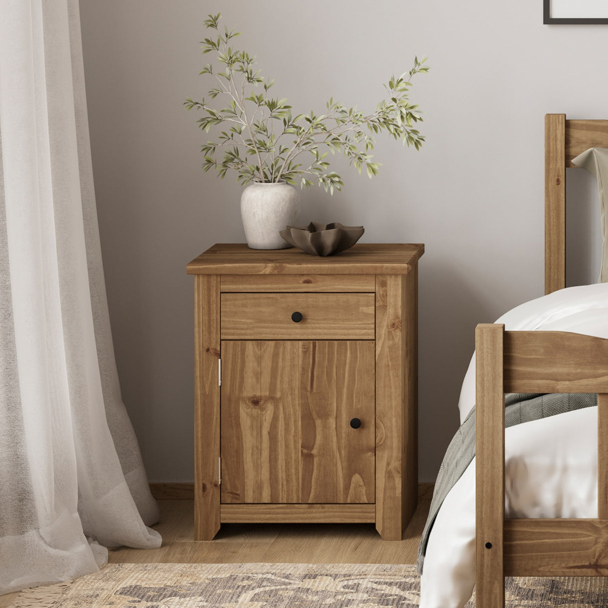 Havana 1 Drawer Bedside Table - Pine