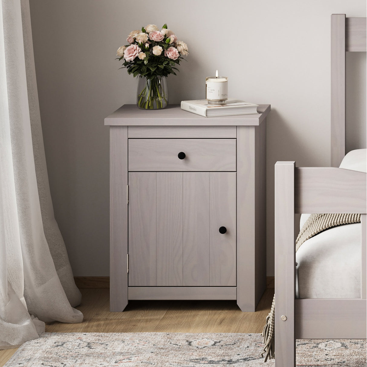Havana Bedside Table - Grey with Pewter
