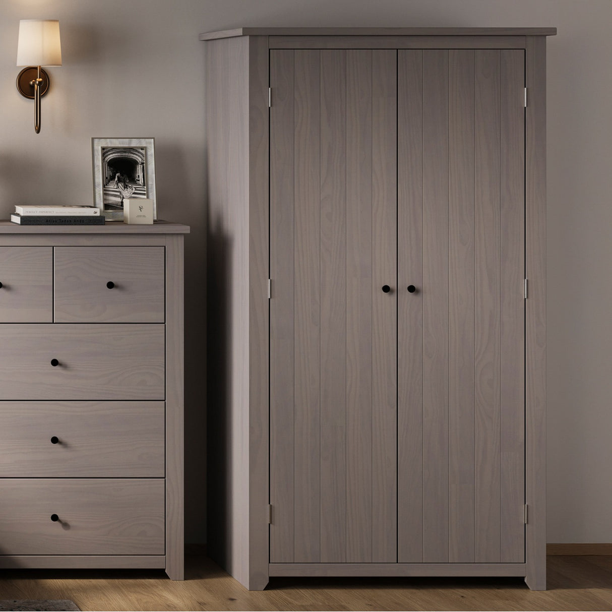 Havana 2 Door Wardrobe - Grey with Pewter