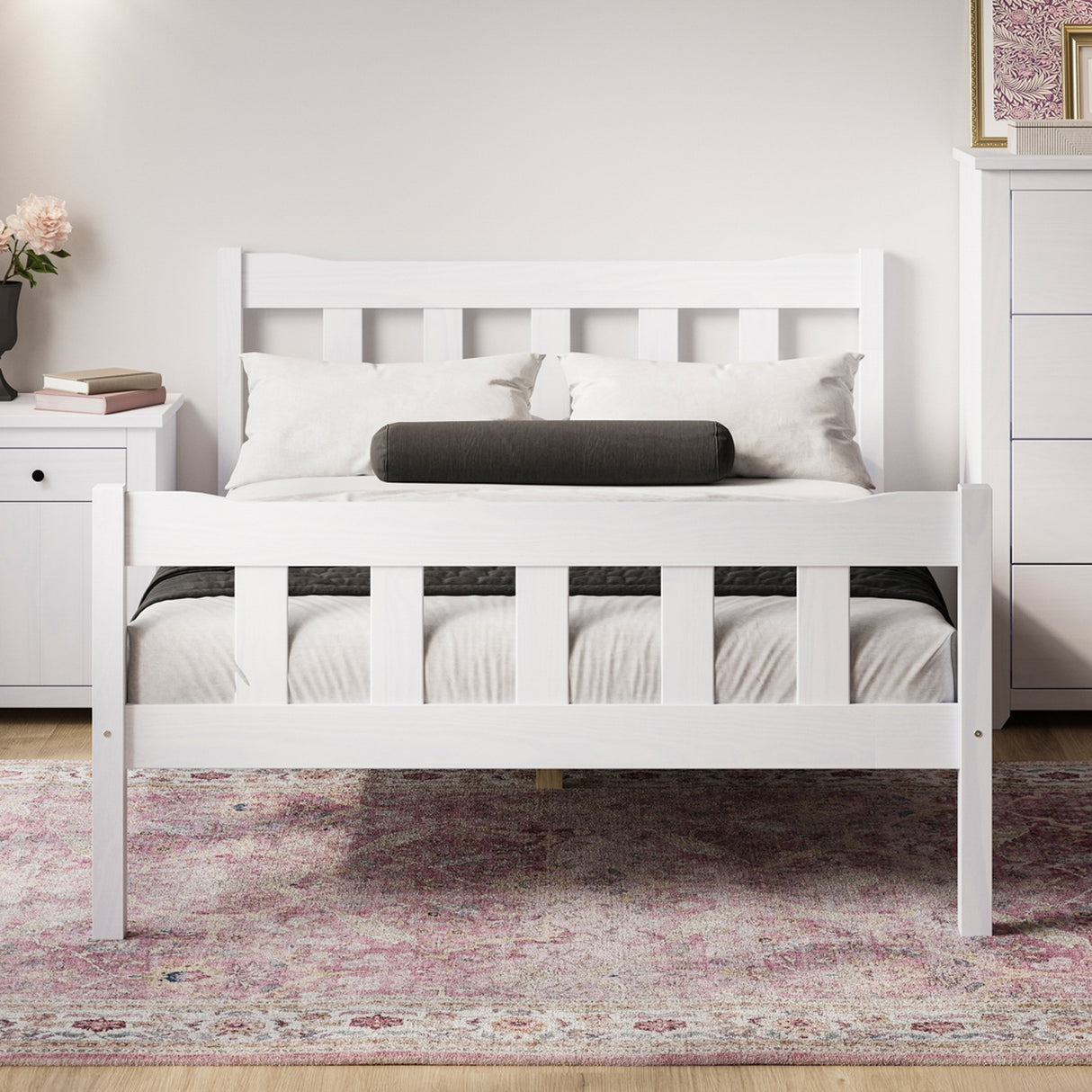 Havana King Size Bed Frame - White with Pewter