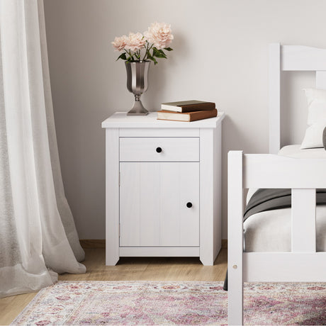 Havana Bedside Table - White with Pewter