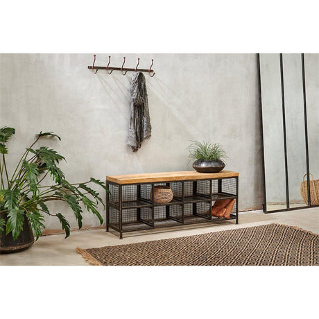 Hasa Industrial Iron & Mango Wood Storage Bench - Grey