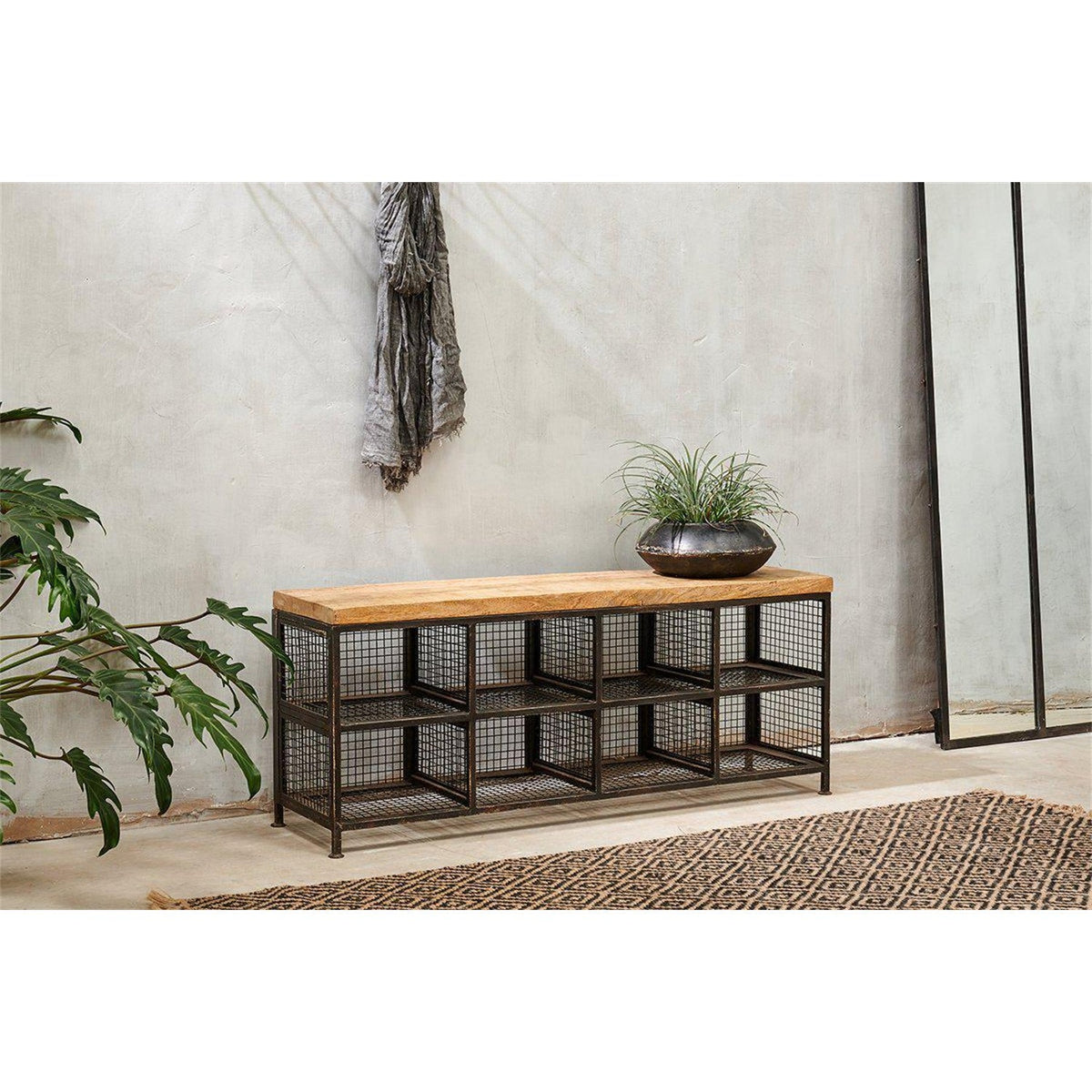 Hasa Industrial Iron & Mango Wood Storage Bench - Grey