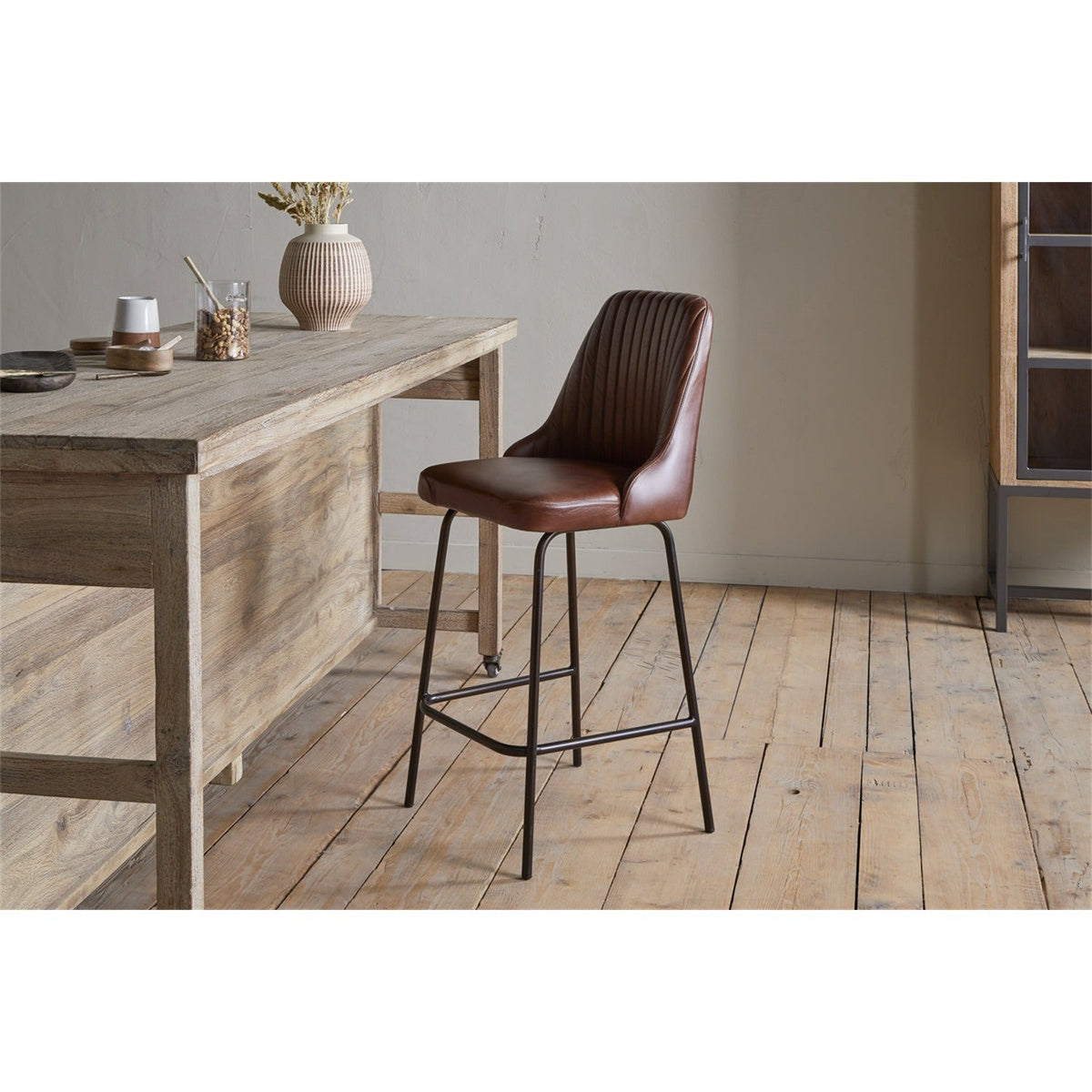 Harsha Leather Counter Stool - Chocolate Brown