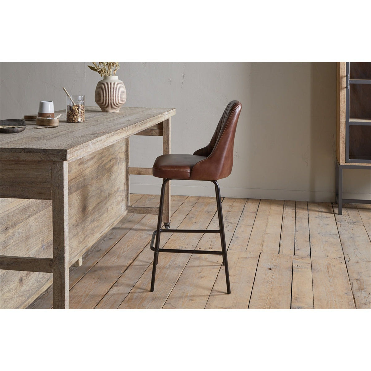 Harsha Leather Counter Stool - Chocolate Brown