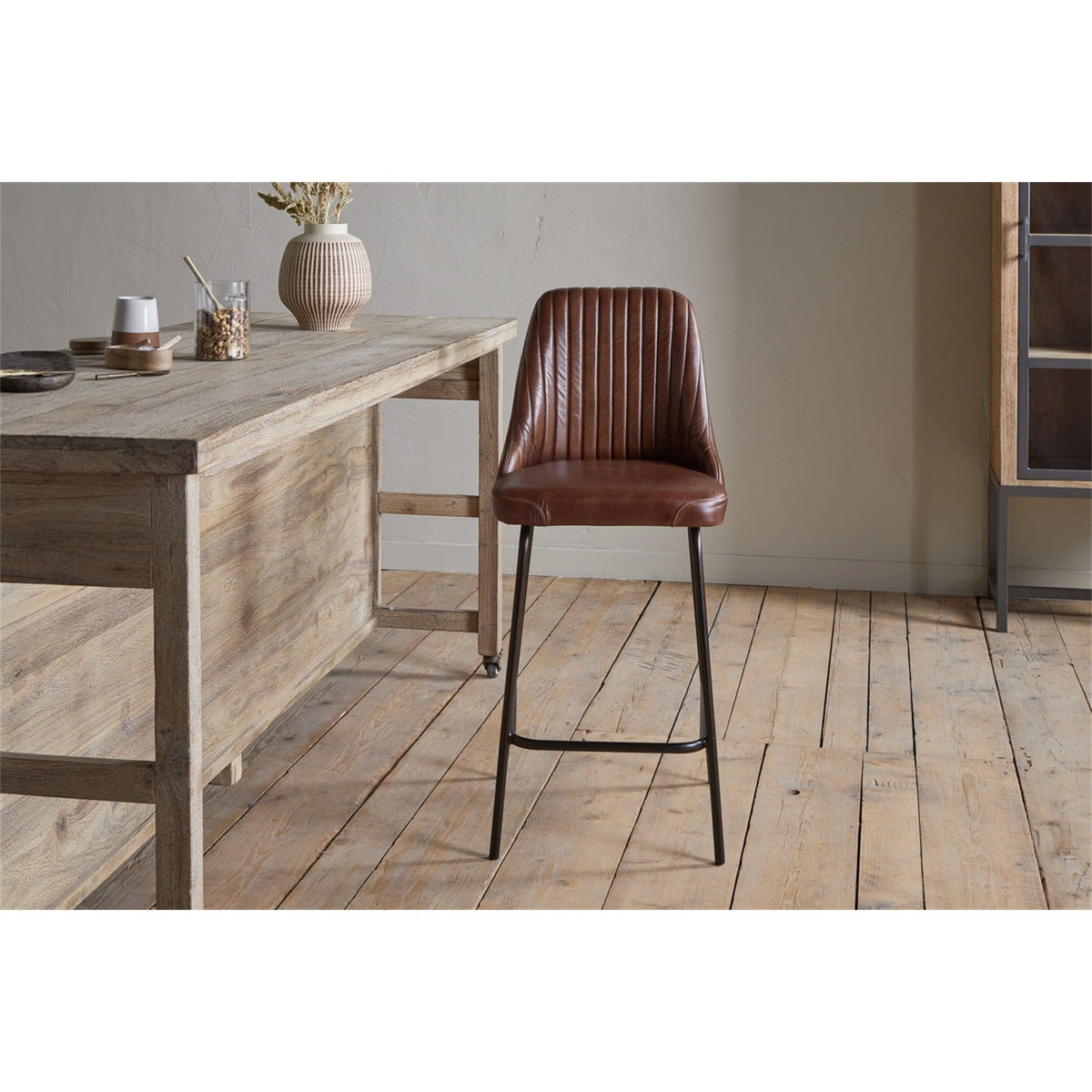 Harsha Leather Counter Stool - Chocolate Brown