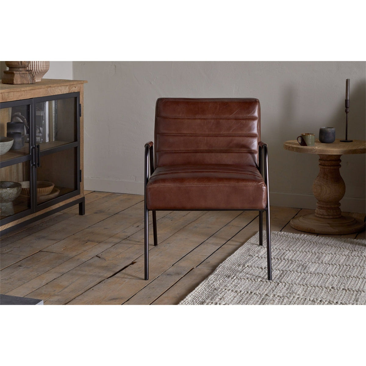 Hadithi Ribbed Leather Armchair - Chocolate Brown