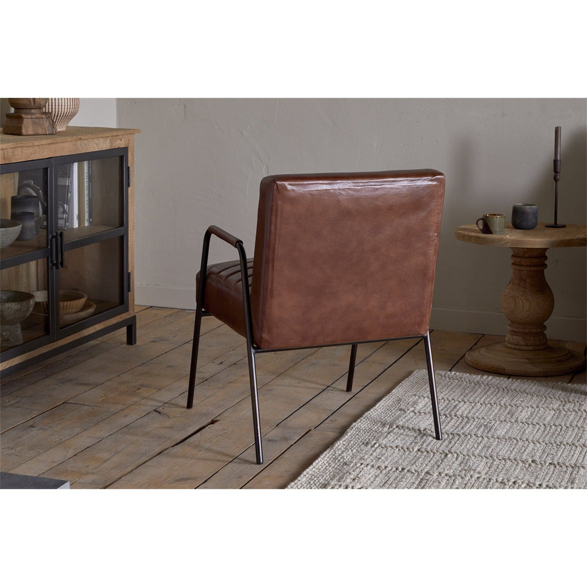 Hadithi Ribbed Leather Armchair - Chocolate Brown