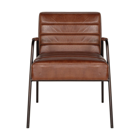 Hadithi Ribbed Leather Armchair - Chocolate Brown