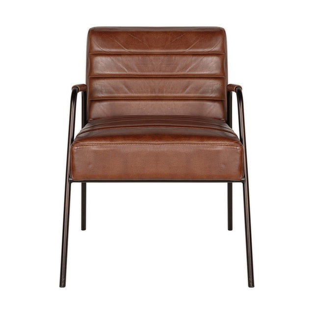 Hadithi Ribbed Leather Armchair - Chocolate Brown