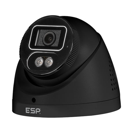 ESP HDview IP 4MP 2.8mm turret CCTV camera in black with central lens, dual IR LEDs and side vents, shown on a plain white background.