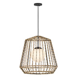 Arlen 1 Light Large Outdoor Pendant Light - Black & Rattan