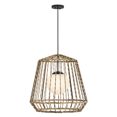 Arlen 1 Light Large Outdoor Pendant Light - Black & Rattan