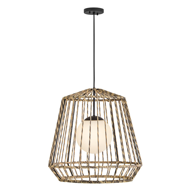 Arlen 1 Light Large Outdoor Pendant Light - Black & Rattan