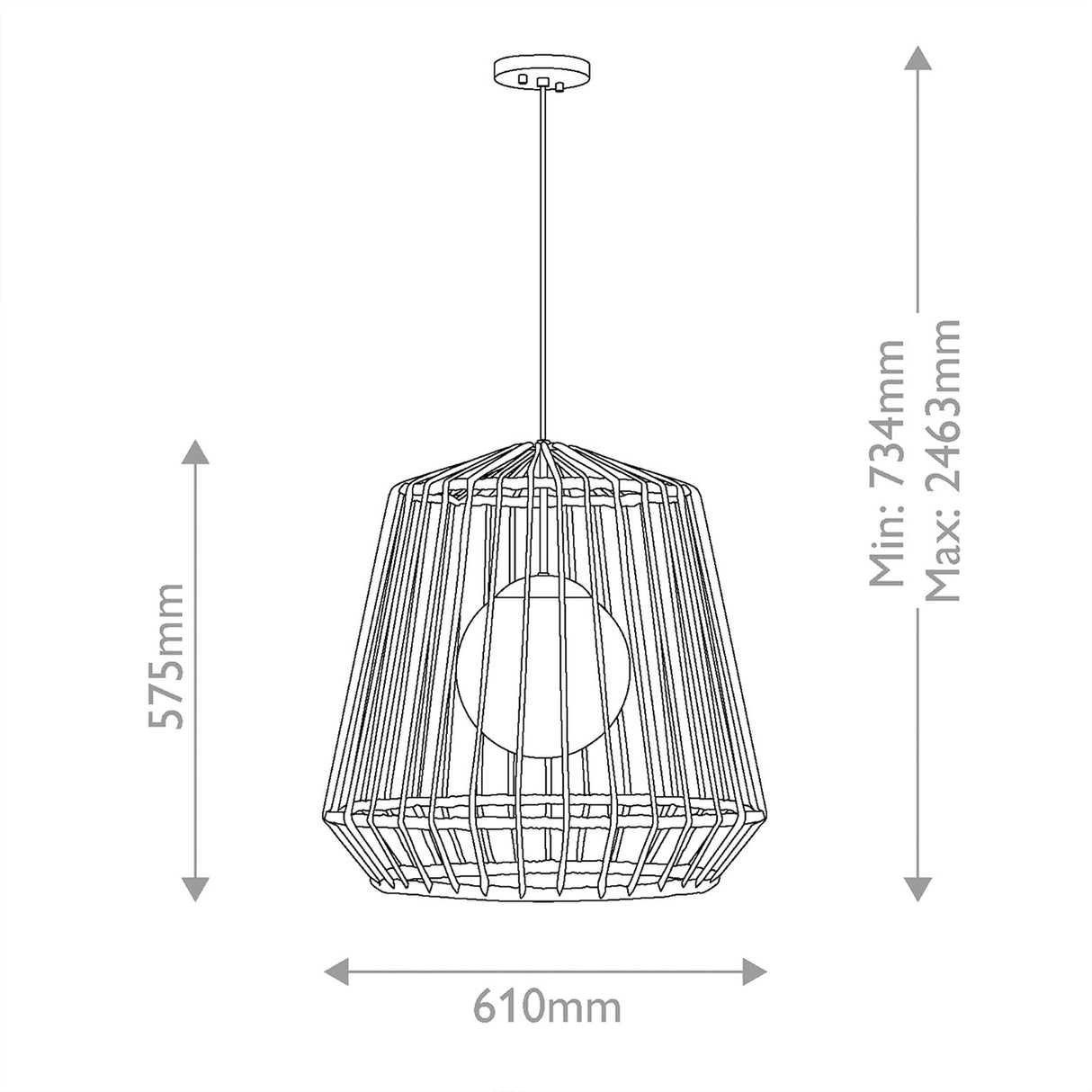Arlen 1 Light Large Outdoor Pendant Light - Black & Rattan