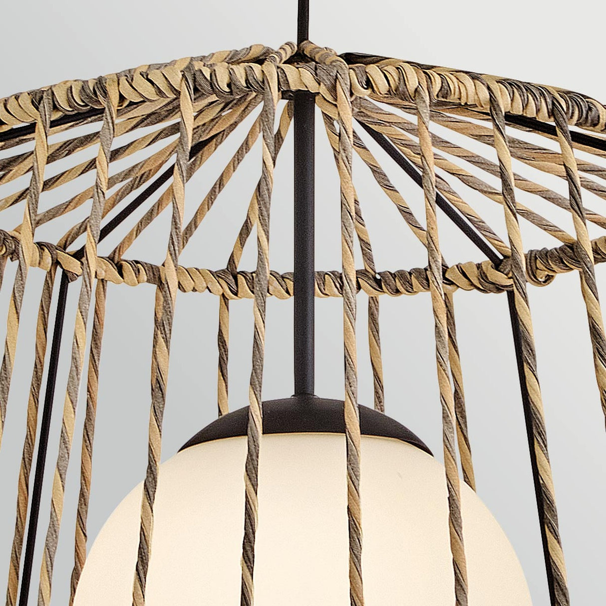 Arlen 1 Light Large Outdoor Pendant Light - Black & Rattan