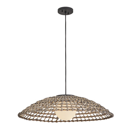 Arlen 1 Light X-Large Outdoor Pendant Light - Black & Rattan