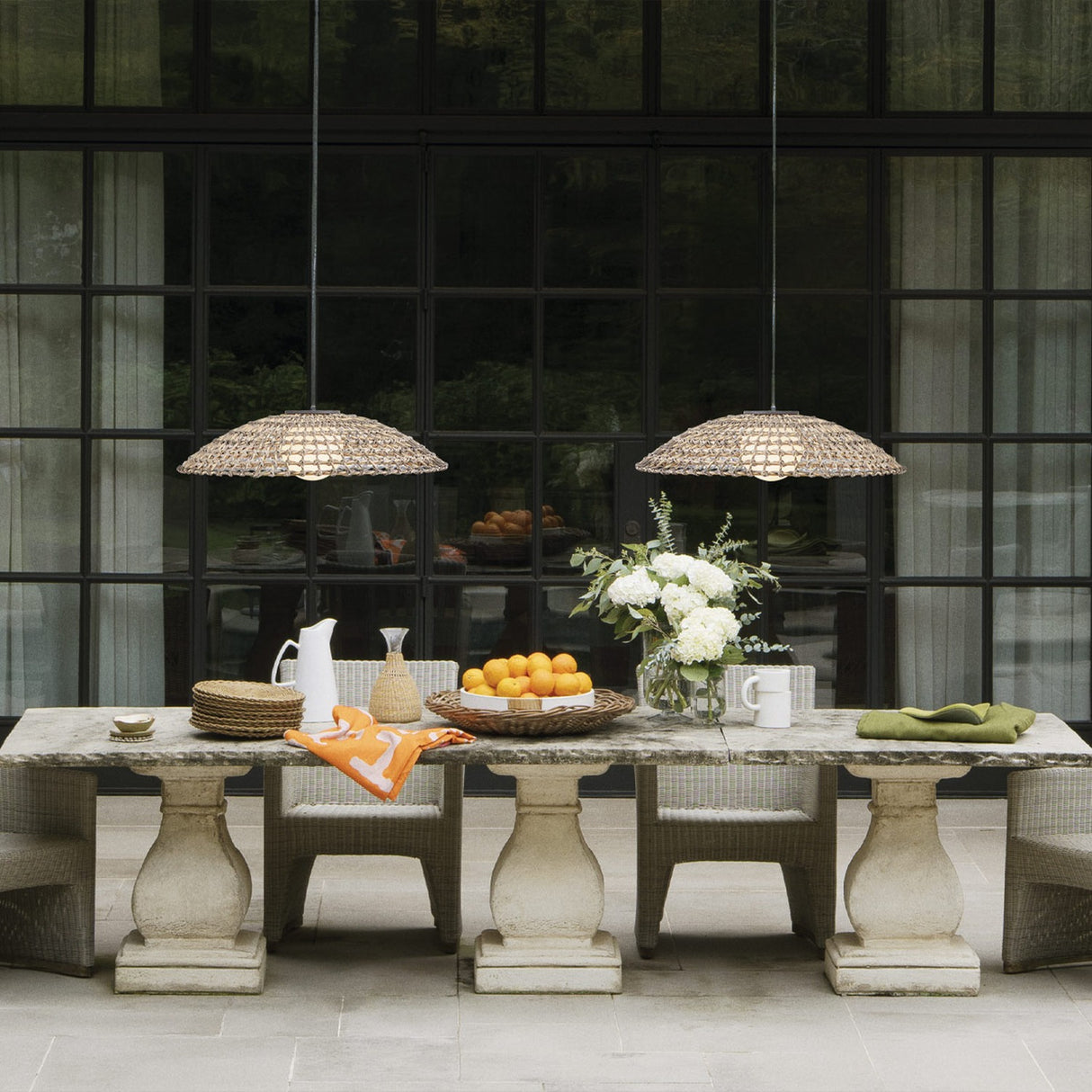 Arlen 1 Light X-Large Outdoor Pendant Light - Black & Rattan