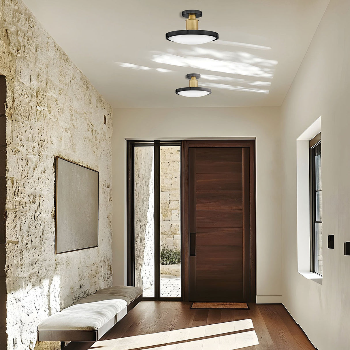 Kieran Semi-Flush Ceiling Light - Black & Brass