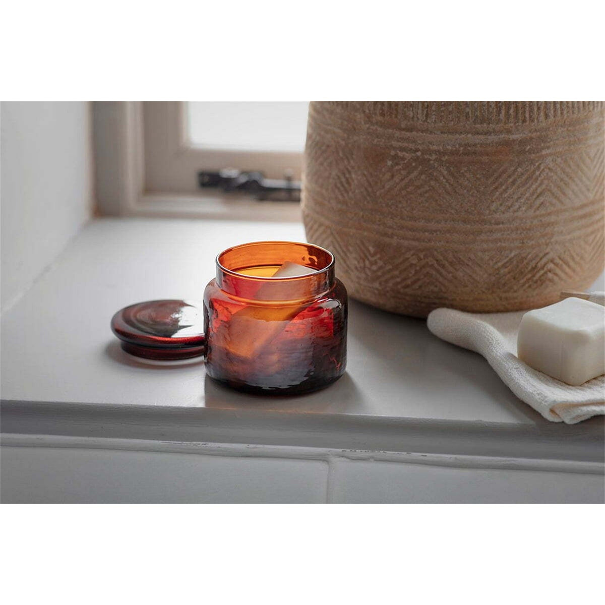 Ilcoso Recycled Hammered Glass Storage Pot - Amber