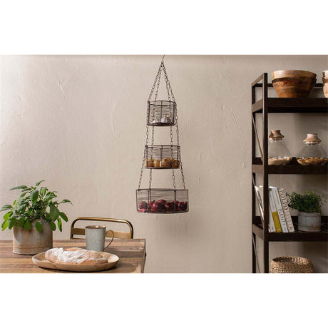 Inkollu Three Tier Hanging Storage Basket - Aged Brass