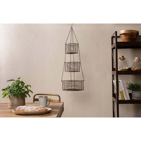 Inkollu Three Tier Hanging Storage Basket - Aged Brass