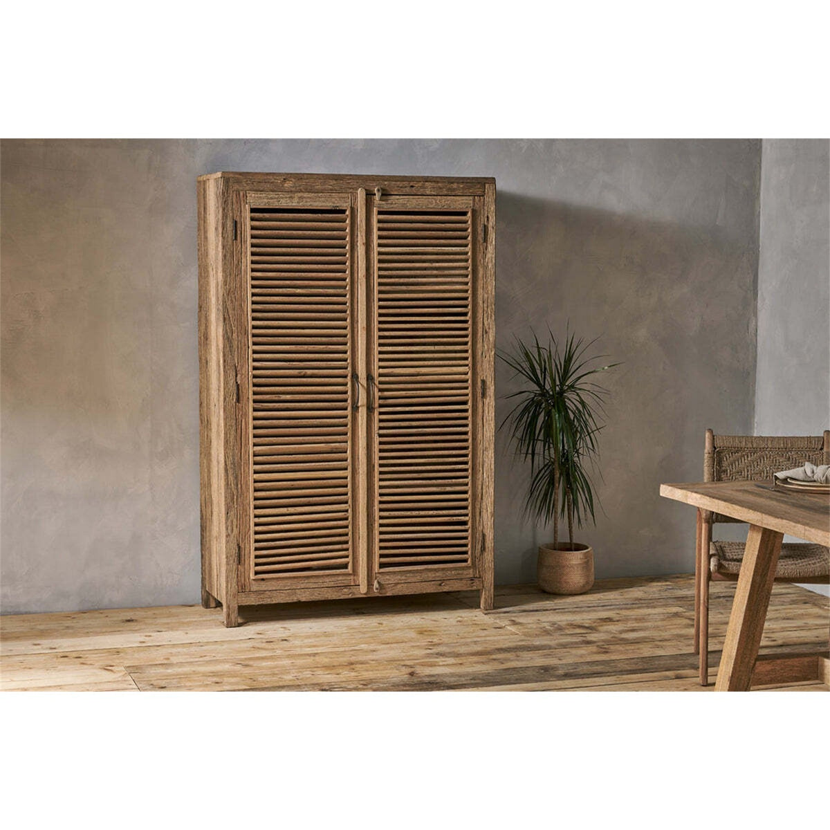 Ibo Large Reclaimed Wooden Slatted Cabinet - Natural