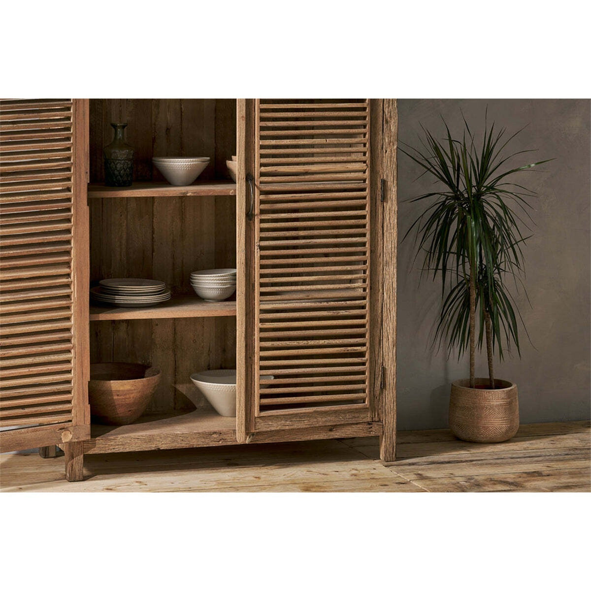 Ibo Large Reclaimed Wooden Slatted Cabinet - Natural